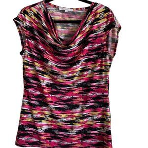 CLEO DRAPPED NECKLINE SLEEVELESS TOP SHIRT BLOUSE MULTI COLOURS SIZE M